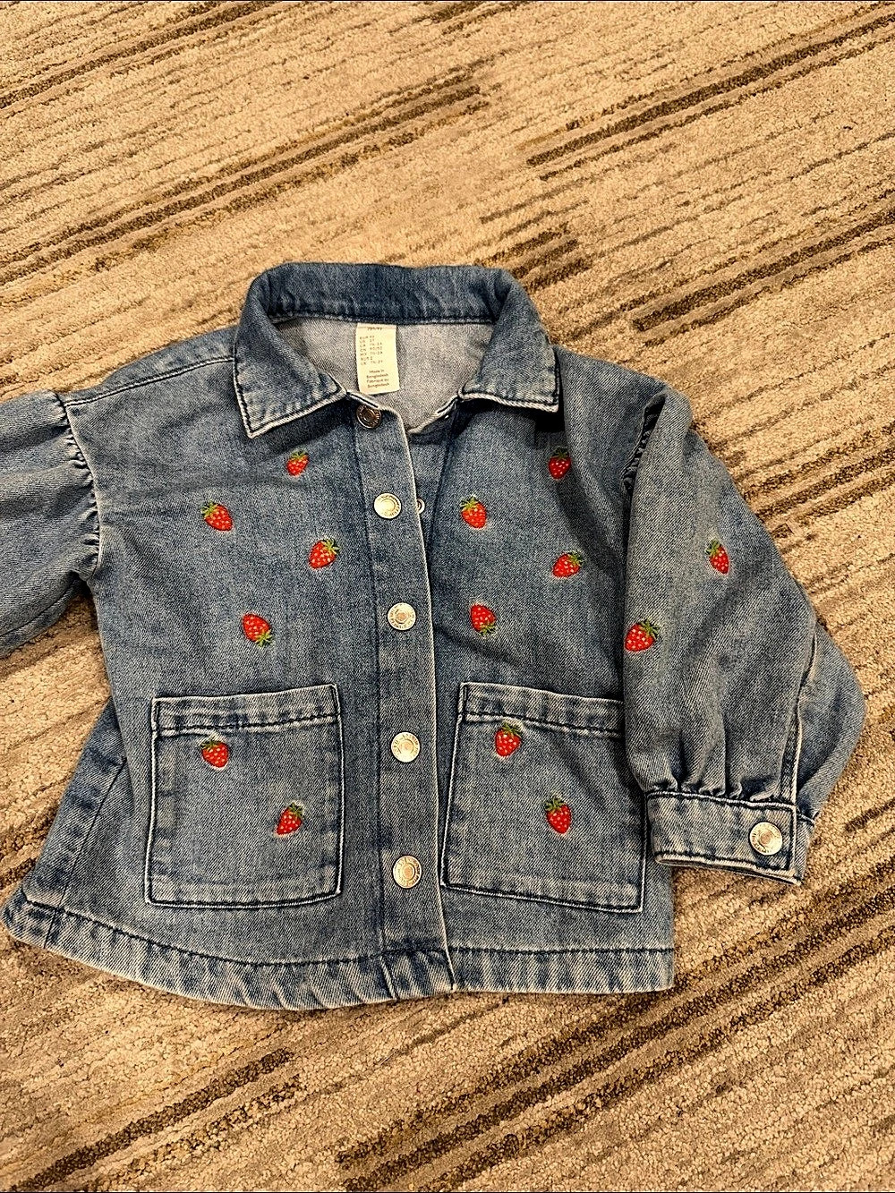 H&M Strawberry Embroidered Denim Jacket Girls 2T Blue & Red